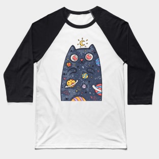 Cartoon cute cat with the universe inside Baseball T-Shirt